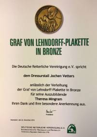 Urkunde Lehndorff Bronze Resi Mingram